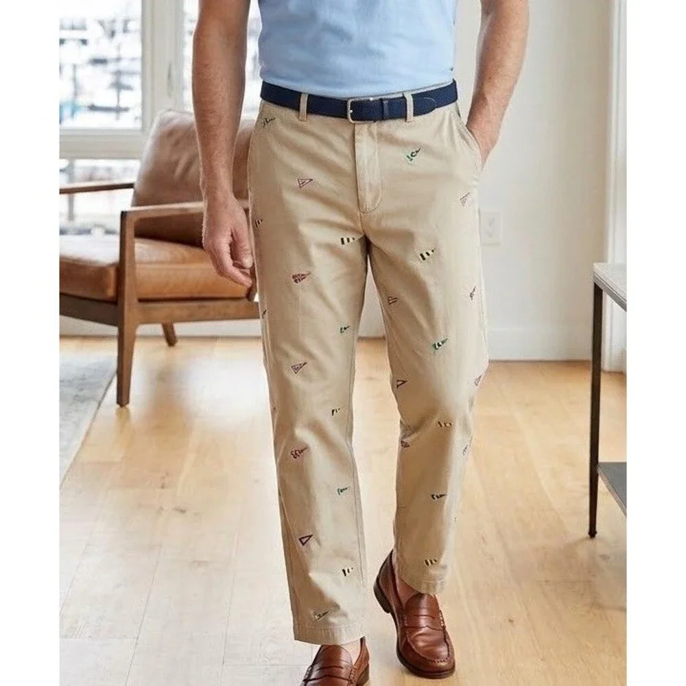 Crew Nautical Pennant Signal Flag Critter Pants Khaki Chinos Preppy Mens 32x32